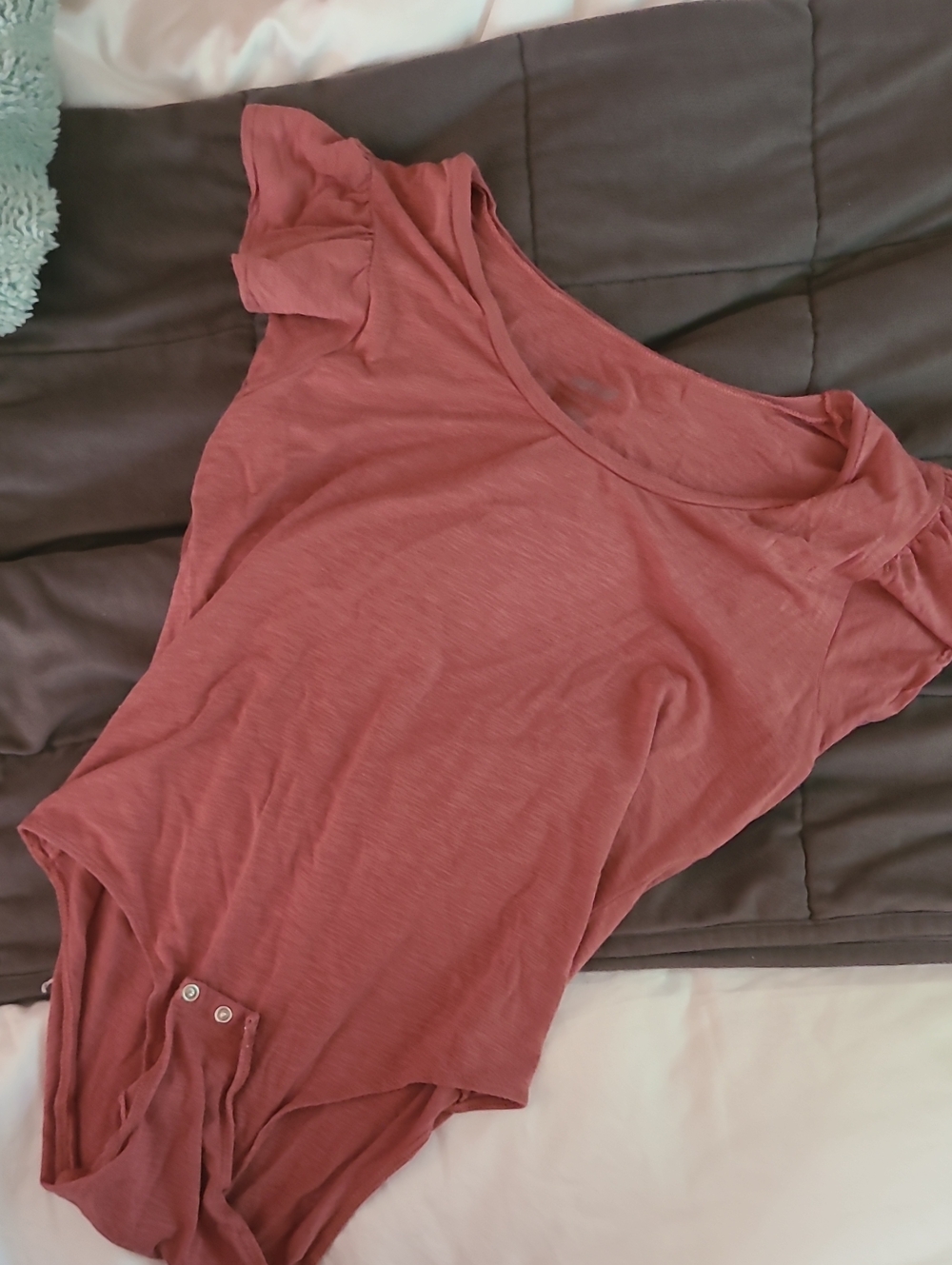 aerie Rust Pink Scoop Neck Short Sleeve Bodysuit